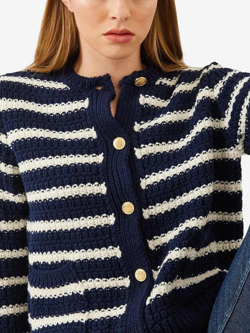 Bianco Lucci Multicolor LUCCI Striped Button-Up Knit Cardigan for Women | Best Price UAE