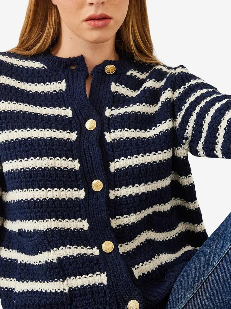 Bianco Lucci Multicolor LUCCI Striped Button-Up Knit Cardigan for Women | Best Price UAE