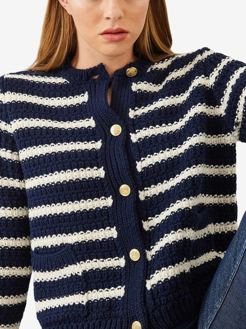 Bianco Lucci Multicolor LUCCI Striped Button-Up Knit Cardigan for Women | Best Price UAE