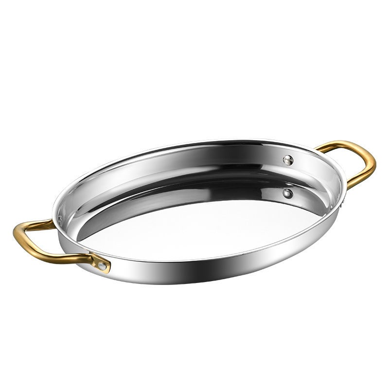 Stainless Steel Egg-Shaped Frying Pan Thickened Fish Hearth Plate Binaural Seafood Plate Crayfish Plate Western Food Baked Rice Steak Plate Tableware - Image 1