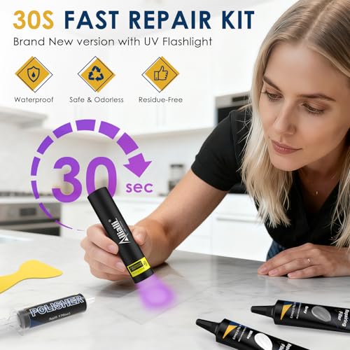 ailiaili Quartz Countertop Repair Kit Granite Marble Repair Kit with 415g FillerWhiteBeige GrayClear 30s Fast Repair Chip Hole Scratch Crack on Fiberglass Porcelain Ceramic Tile Bath Tub Sink - Image 3