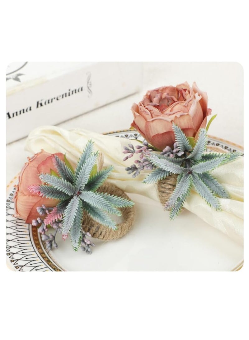 KASTWAVE Pearl Napkin Rings Set of 6, Rustic Rose Napkin Rings Flower Dinner Napkin Holder for Table Decoration, Dinner Table Decor, Wedding, Banquet, Party - Image 3