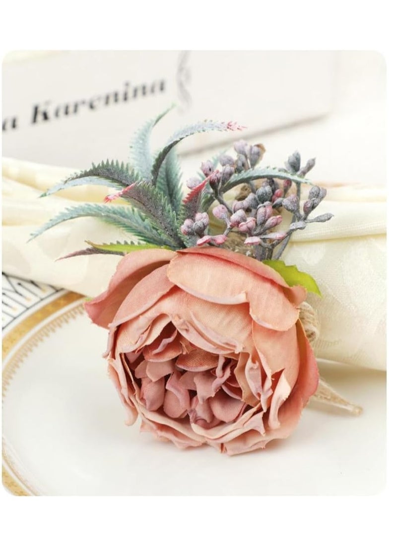KASTWAVE Pearl Napkin Rings Set of 6, Rustic Rose Napkin Rings Flower Dinner Napkin Holder for Table Decoration, Dinner Table Decor, Wedding, Banquet, Party - Image 4