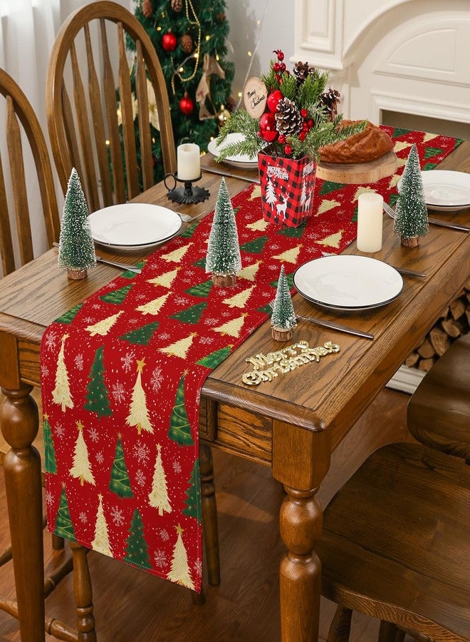 Siilues Christmas Table Runner, Red Gold Christmas Trees Table Runner Seasonal Winter Snowflakes New Year Holiday Home Party Decor Festival Decorations 13x72 Inch - Image 4