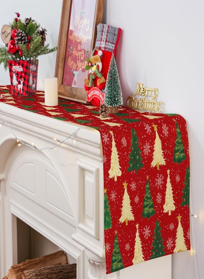Siilues Christmas Table Runner, Red Gold Christmas Trees Table Runner Seasonal Winter Snowflakes New Year Holiday Home Party Decor Festival Decorations 13x72 Inch - Image 3