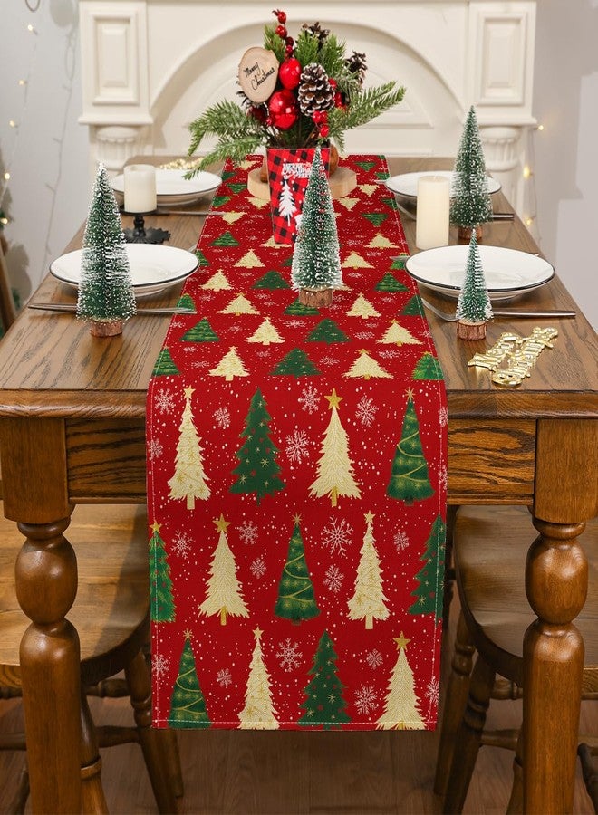 Siilues Christmas Table Runner, Red Gold Christmas Trees Table Runner Seasonal Winter Snowflakes New Year Holiday Home Party Decor Festival Decorations 13x72 Inch - Image 2