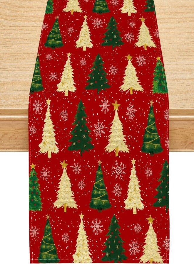 Siilues Christmas Table Runner, Red Gold Christmas Trees Table Runner Seasonal Winter Snowflakes New Year Holiday Home Party Decor Festival Decorations 13x72 Inch - Image 1