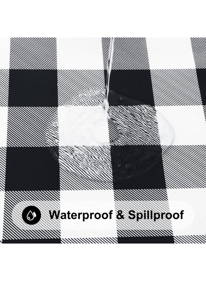 Smiry Round Picnic Table Cloth, Elastic Waterproof Fitted Vinyl Tablecloth for 36"-44" Tables, Flannel Backed Buffalo Plaid Table Covers for Dining, Camping, Outdoor, Black and White - Image 3