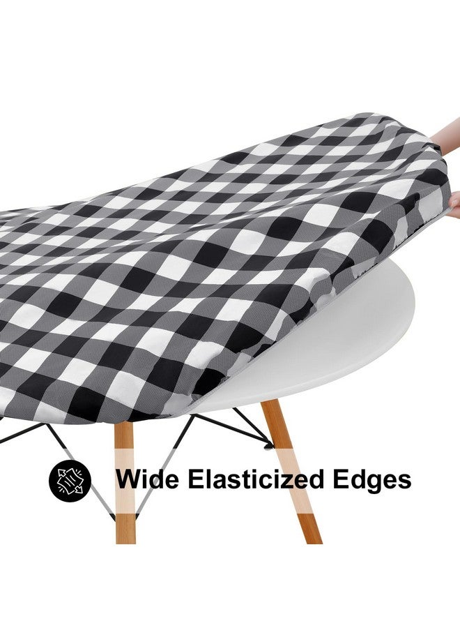 Smiry Round Picnic Table Cloth, Elastic Waterproof Fitted Vinyl Tablecloth for 36"-44" Tables, Flannel Backed Buffalo Plaid Table Covers for Dining, Camping, Outdoor, Black and White - Image 2