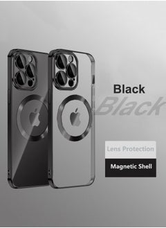 Compatible with iPhone 14 Pro Max 6.7 Inch Electroplated TPU Magnetic Anti Drop Transparent Phone Case with Camera Lens Protector, MagSafe Magnetic Suction Charging (Black)