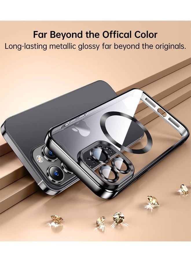 Generic - Compatible with iPhone 14 Pro Max 6.7 Inch Electroplated TPU Magnetic Anti Drop Transparent Phone Case with Camera Lens Protector, MagSafe Magnetic Suction Charging (Black) - Image 1