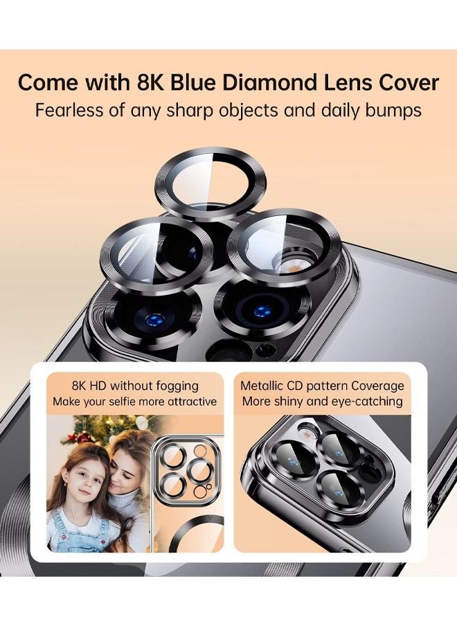 Generic - Compatible with iPhone 14 Pro Max 6.7 Inch Electroplated TPU Magnetic Anti Drop Transparent Phone Case with Camera Lens Protector, MagSafe Magnetic Suction Charging (Black) - Image 1
