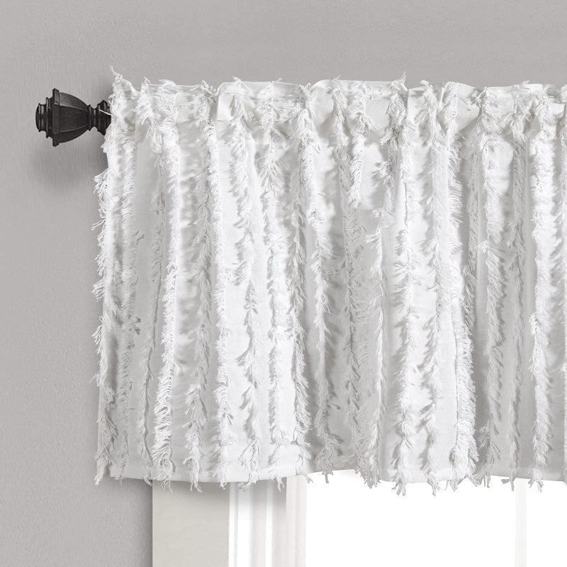 RoomTalks Boho Farmhouse White Curtain Valances Window Treatment for Bedroom Living Room Bathroom Rod Pocket Shabby Chic Stripe Tassel Cotton Linen Decorative Kitchen Valances Curtain Topper 18L