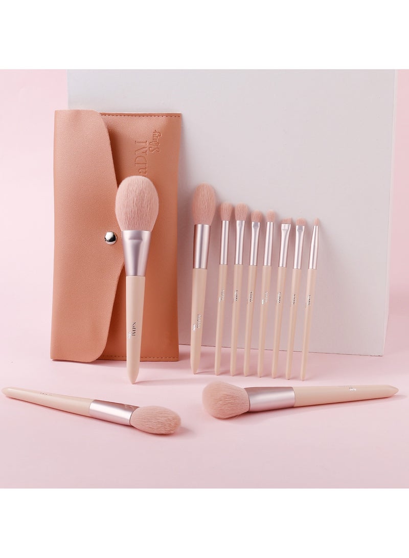 سدم شايني مجموعة فرش مكياج نباتية من سادم شايني مكونة من 11 فرشاة مع حقيبة سفر من الجلد– فرش خالية من القسوة لمكياج مثالي - Image 2