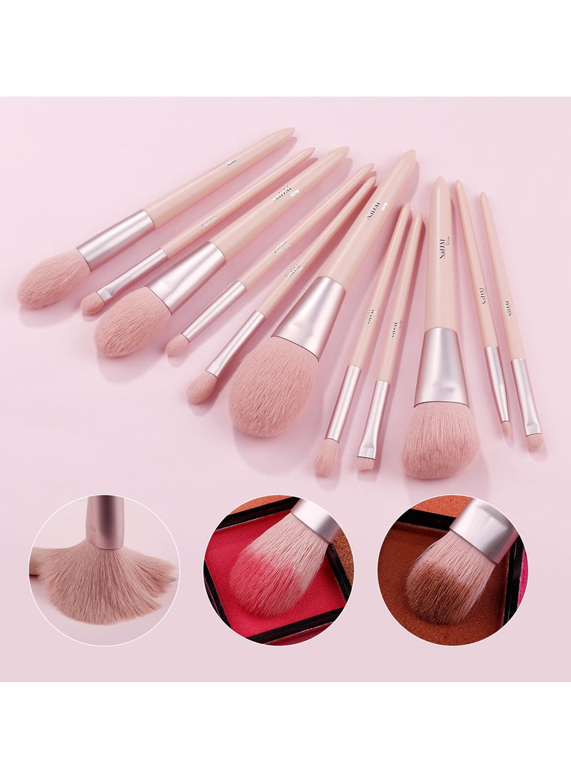 سدم شايني مجموعة فرش مكياج نباتية من سادم شايني مكونة من 11 فرشاة مع حقيبة سفر من الجلد– فرش خالية من القسوة لمكياج مثالي - Image 5