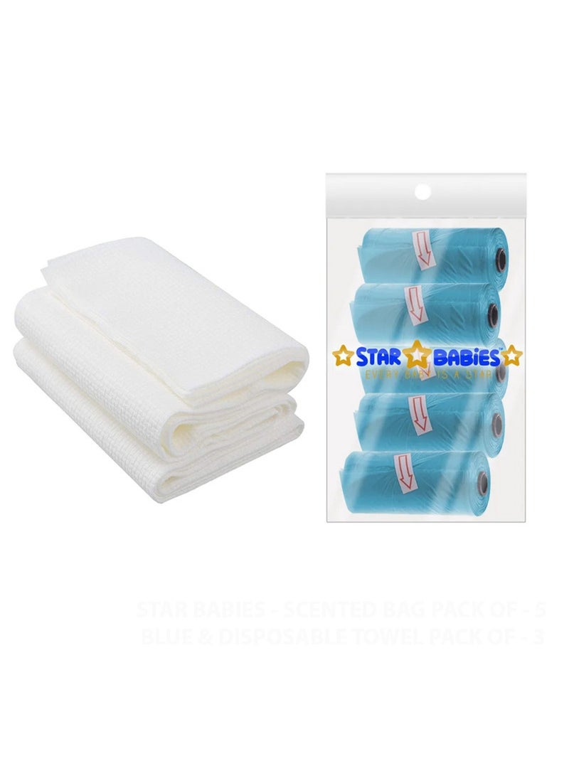 STAR BABiES Combo Pack Scented Bag Pack Of 5 With Dispsoable Towel Pack Of 3   Blue  - Image 1