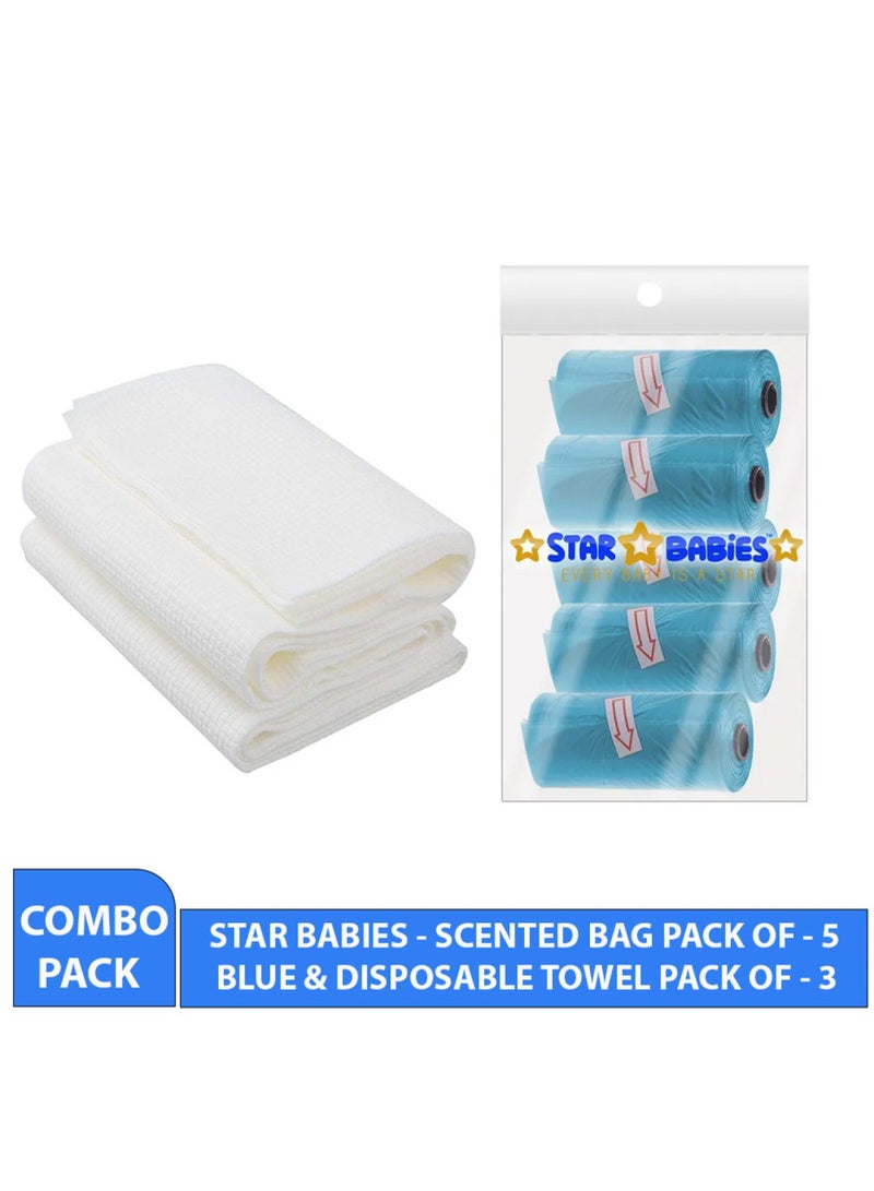 STAR BABiES Combo Pack Scented Bag Pack Of 5 With Dispsoable Towel Pack Of 3   Blue  - Image 2