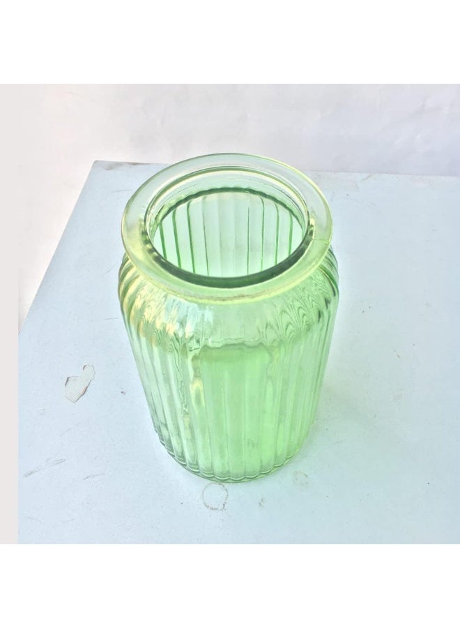 Green Glass Vase, Modern Cylindrical Flower Vase for Home Decor, 24cm Tall Decorative Glass Centerpiece for Living Room, Dining Table & Office - Image 4