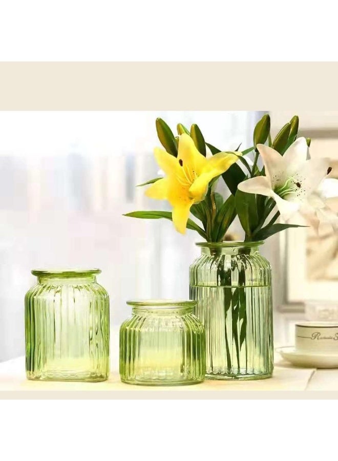 Green Glass Vase, Modern Cylindrical Flower Vase for Home Decor, 24cm Tall Decorative Glass Centerpiece for Living Room, Dining Table & Office - Image 3