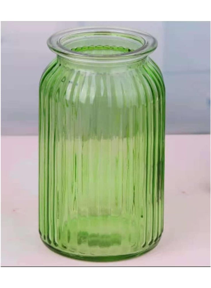 Green Glass Vase, Modern Cylindrical Flower Vase for Home Decor, 24cm Tall Decorative Glass Centerpiece for Living Room, Dining Table & Office - Image 1