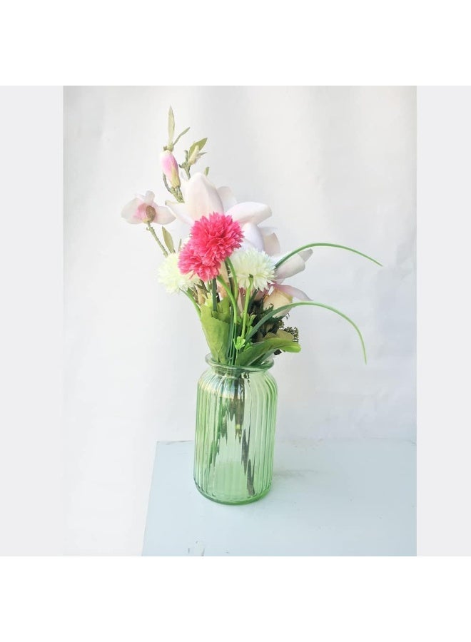 Green Glass Vase, Modern Cylindrical Flower Vase for Home Decor, 24cm Tall Decorative Glass Centerpiece for Living Room, Dining Table & Office - Image 2