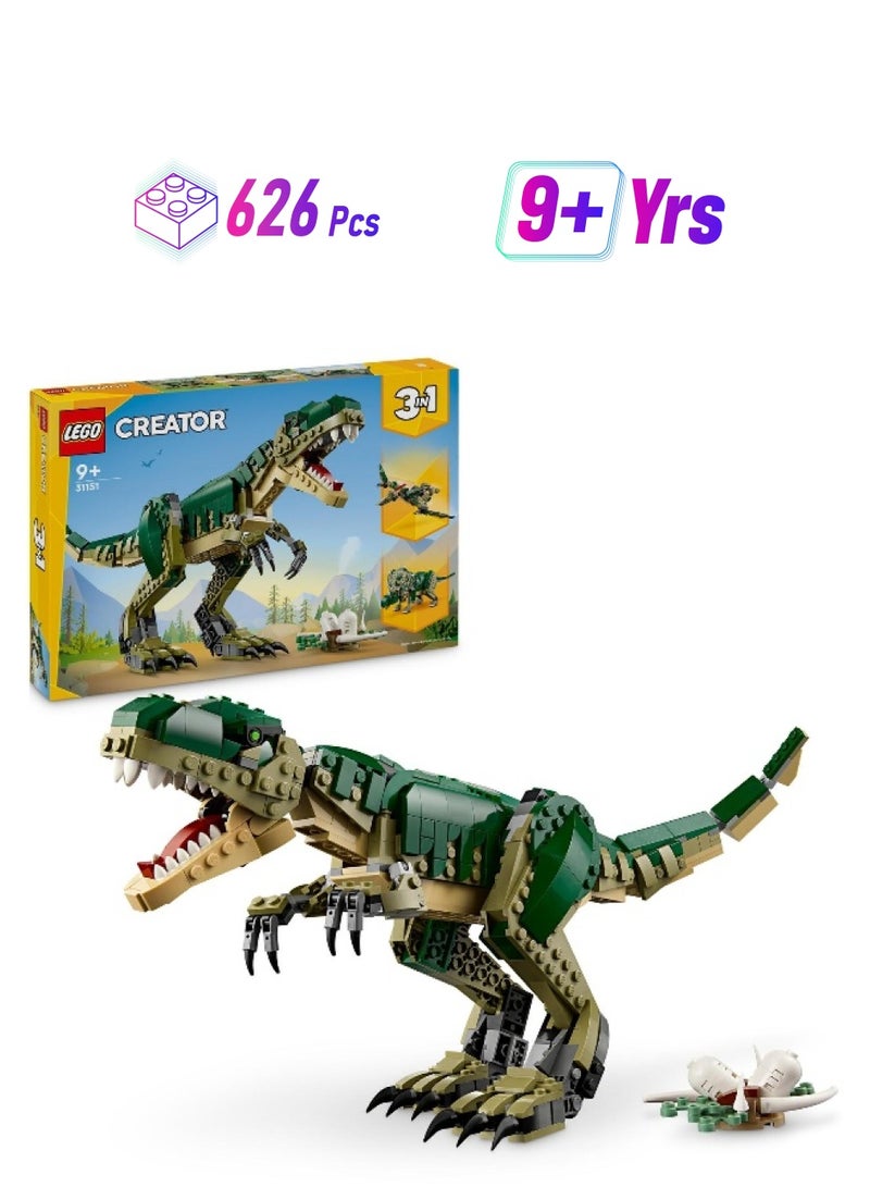 LEGO Creator 3-In-1 T. Rex, Dinosaur Toy For Kids 31151 Building Toy Set (626 Pieces) - Image 1
