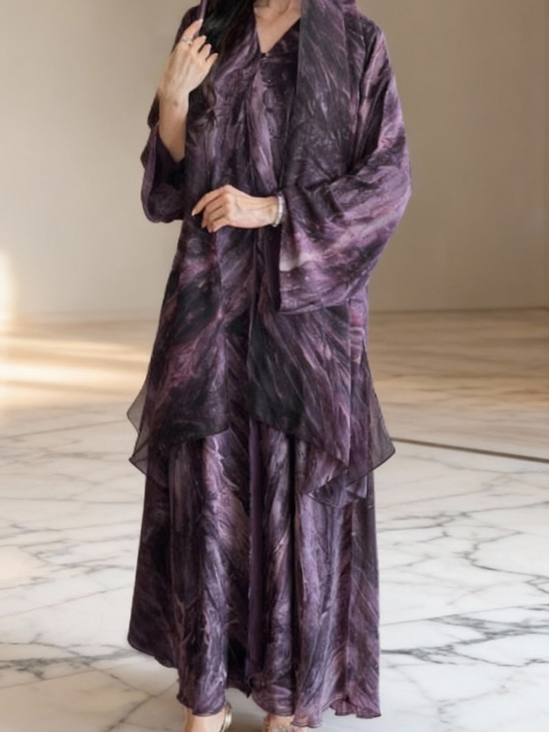Women's Tie-Dye Print Long Sleeve Casual Elegant Dress - Spring/Summer 2026