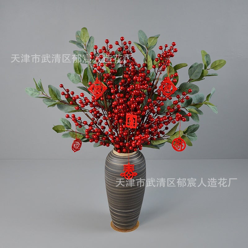 Artificial Holly Berries Wedding Wreath Small Red Berries New Year Fortune Bucket Prosperity Fruit Floral Arrangement Red Berries - Image 5
