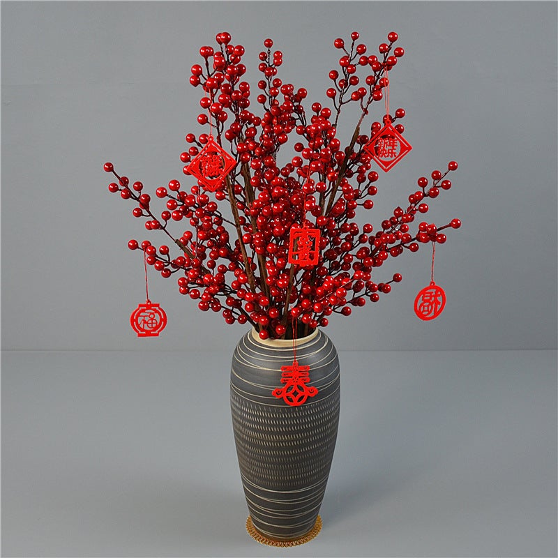Artificial Holly Berries Wedding Wreath Small Red Berries New Year Fortune Bucket Prosperity Fruit Floral Arrangement Red Berries - Image 2