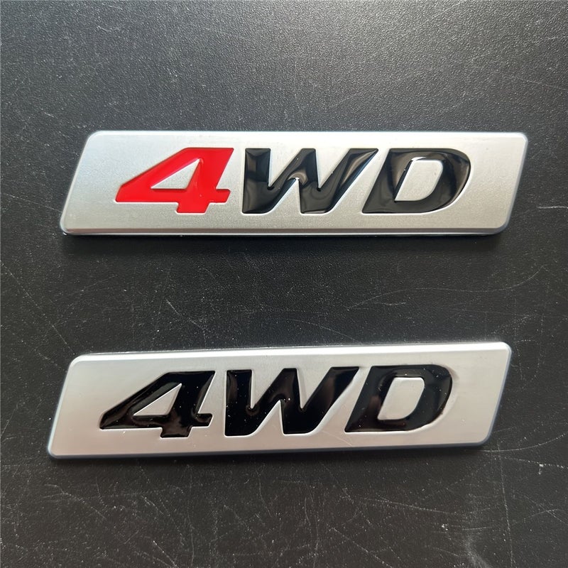 Red 3D Metal Emblem Four Wheel Drive 4WD Sticker Decal For Car Truck Motorcycle SUV Hood Trunk Fender Side Door Body Decorative Accessories 2pcs - Image 1