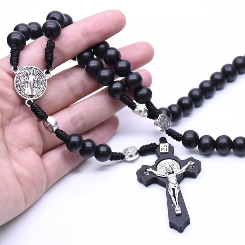 KOMI Handmade Wooden Catholic Rosaries, Wood Christian Prayer Beads Rosary, Black Rosary Beads Catholic for Men Women - Image 3