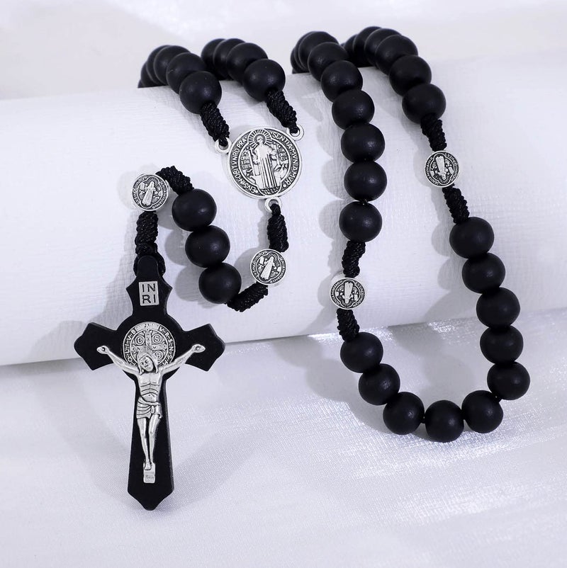 KOMI Handmade Wooden Catholic Rosaries, Wood Christian Prayer Beads Rosary, Black Rosary Beads Catholic for Men Women - Image 4