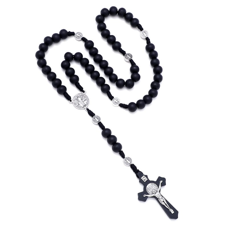 KOMI Handmade Wooden Catholic Rosaries, Wood Christian Prayer Beads Rosary, Black Rosary Beads Catholic for Men Women - Image 2