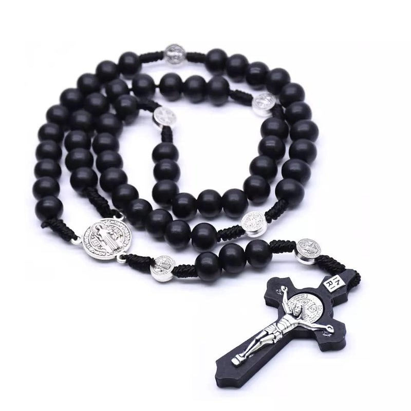 KOMI Handmade Wooden Catholic Rosaries, Wood Christian Prayer Beads Rosary, Black Rosary Beads Catholic for Men Women - Image 1