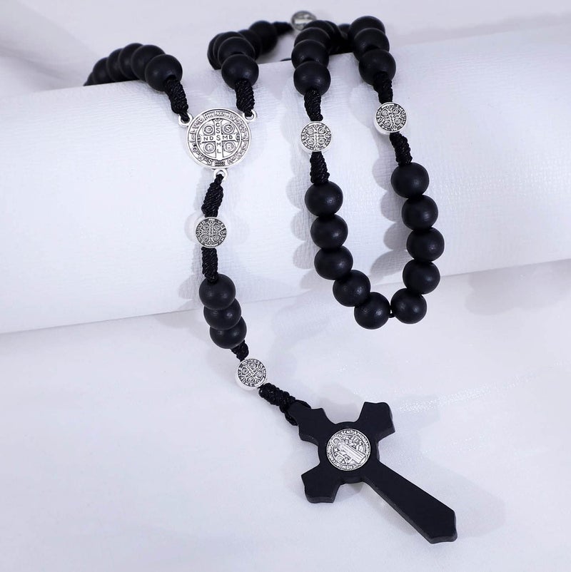 KOMI Handmade Wooden Catholic Rosaries, Wood Christian Prayer Beads Rosary, Black Rosary Beads Catholic for Men Women - Image 5