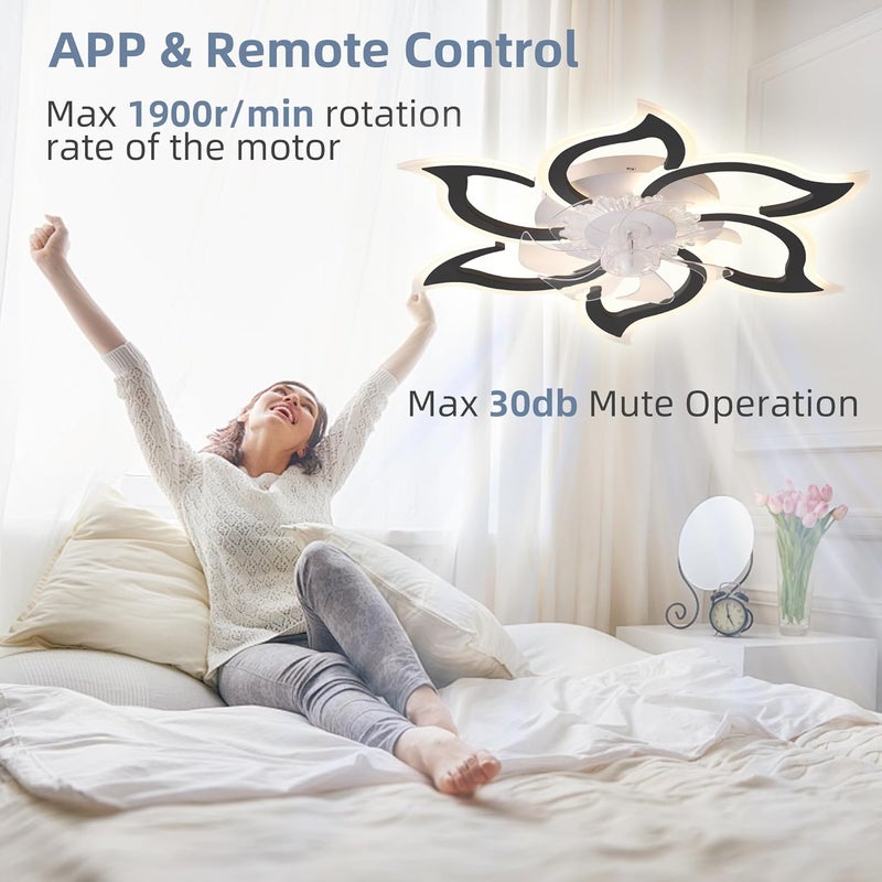 GEADI Black LED Ceiling Fan with Lights, 83cm Modern Ceiling Fans with Light Remote Control, 3 Light Color 6 Speeds Samll Low Profile Ceiling Fan Lamp for Kitchen Island 54W - Image 5