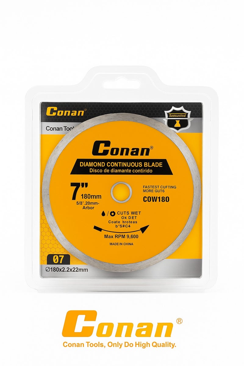Conan 7" Diamond Continuous Blade COW180 – Wet or Dry Cutting, 22mm Arbor, 8600 RPM - Image 1
