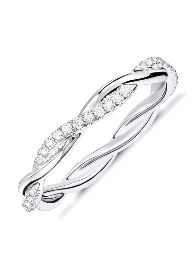 14K Gold Plated Twisted Eternity Ring for Women Size 9 White Gold | Sterling Silver Cubic Zirconia Band | Dainty Rope Design Stackable Ring | Elegant Jewelry
