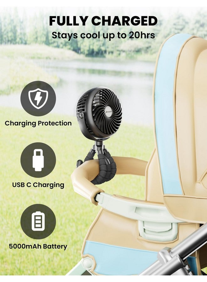 AMACOOL مروحة عربة الأطفال AMACOOL - 5000 مللي أمبير قابلة لإعادة الشحن، 3 سرعات، قوية ولكن هادئة، تدور 360°، مروحة محمولة قابلة للتثبيت للسفر، مقعد السيارة، سرير الأطفال، الدراجة، جهاز المشي، مستلزمات عطلة الشاطئ - Image 2