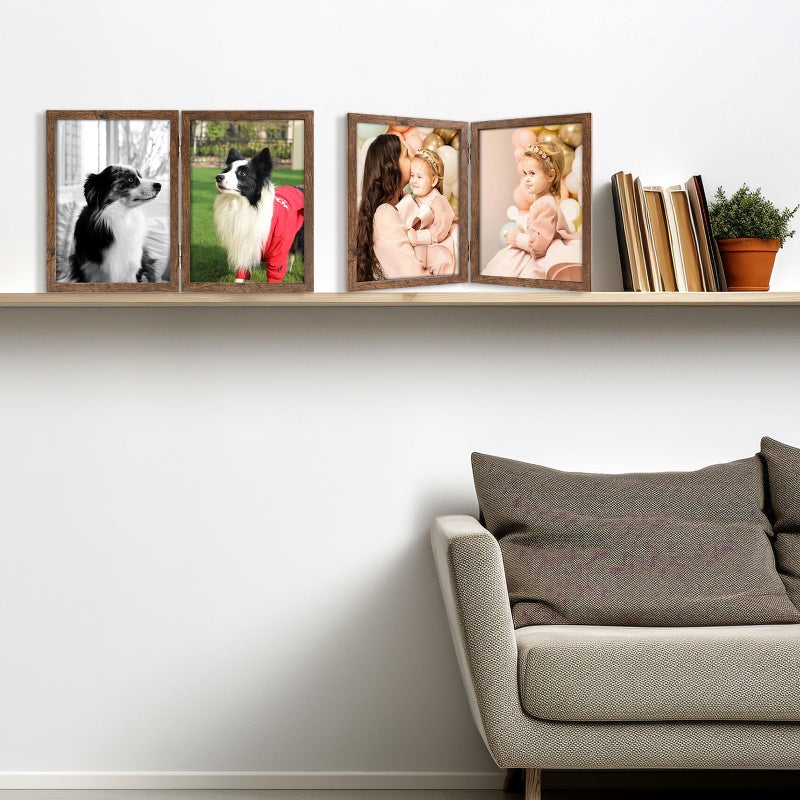 Space Art Deco إطارات مزدوجة مفصلية 5x7 2 إطار صور قابل للطي يقف عموديًا على المكتب أو الطاولة بني - Image 5