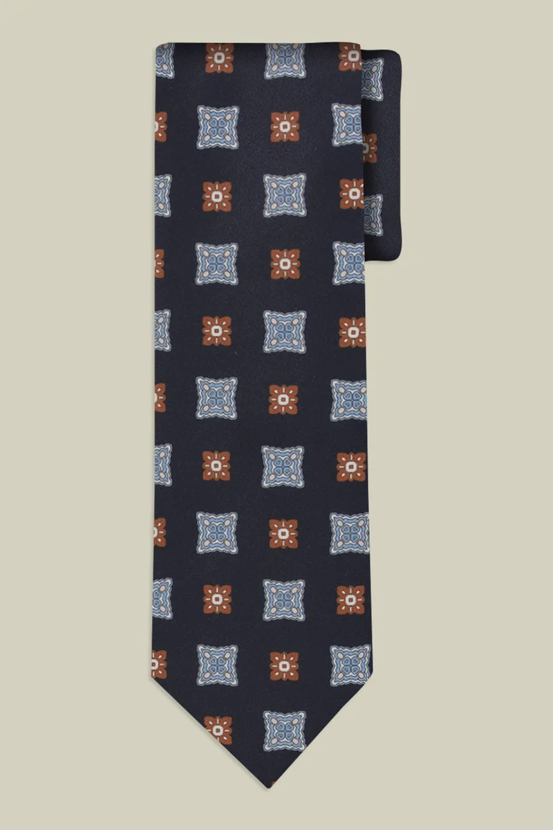 دوبل غانغر Men's macro patterned tie - DK Blue