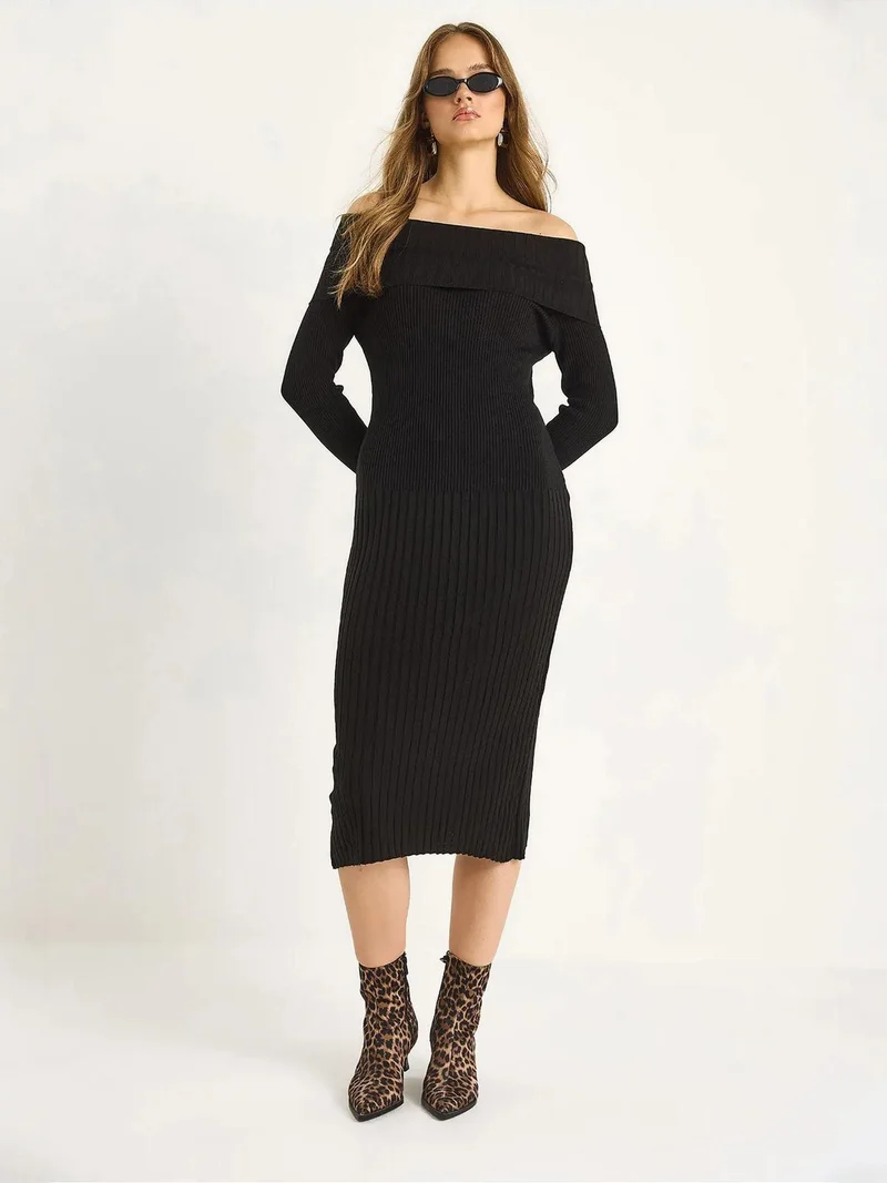 Bianco Lucci LUCCI Ribbed Midi Dress