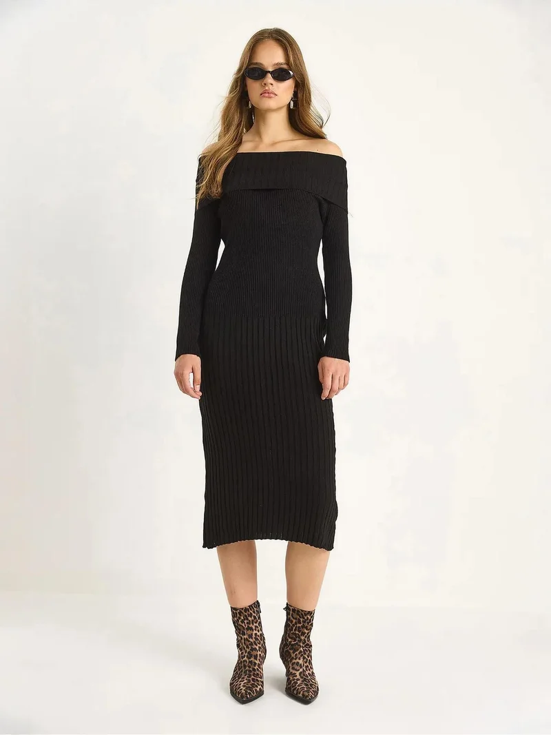 Bianco Lucci LUCCI Ribbed Midi Dress