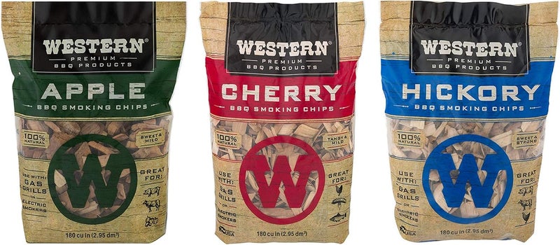 Western Popular BBQ Smoking Wood Chip Variety Pack Bundle (3) - Popular Flavors - Apple & Hickory, with Cherry - Image 1