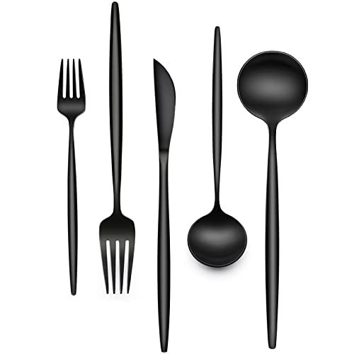 EWFEN 30-Piece Black Silverware Set, Flatware Set for 6, Food-Grade Stainless Steel Tableware Cutlery Set, Utensil Sets Kitchen Cutlery for Home Office Restaurant Hotel - Image 1