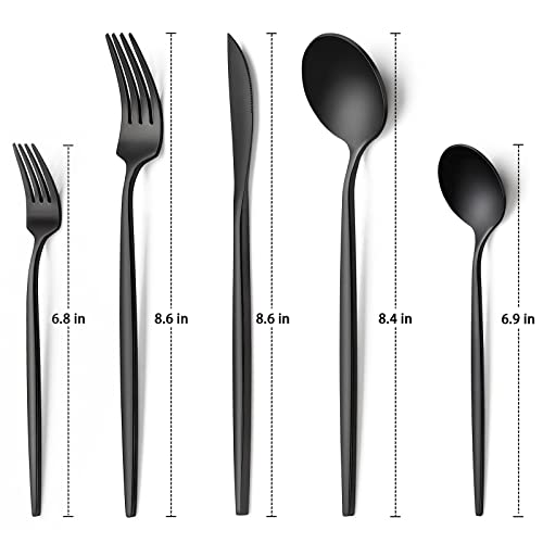 EWFEN 30-Piece Black Silverware Set, Flatware Set for 6, Food-Grade Stainless Steel Tableware Cutlery Set, Utensil Sets Kitchen Cutlery for Home Office Restaurant Hotel - Image 2