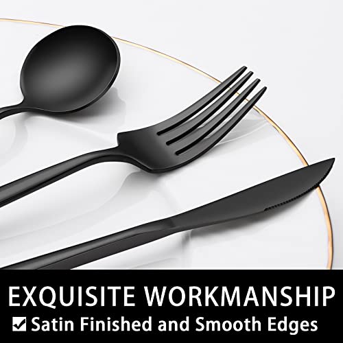EWFEN 30-Piece Black Silverware Set, Flatware Set for 6, Food-Grade Stainless Steel Tableware Cutlery Set, Utensil Sets Kitchen Cutlery for Home Office Restaurant Hotel - Image 4