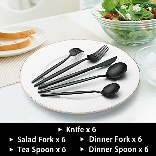 EWFEN 30-Piece Black Silverware Set, Flatware Set for 6, Food-Grade Stainless Steel Tableware Cutlery Set, Utensil Sets Kitchen Cutlery for Home Office Restaurant Hotel - Image 5
