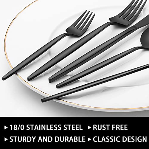 EWFEN 30-Piece Black Silverware Set, Flatware Set for 6, Food-Grade Stainless Steel Tableware Cutlery Set, Utensil Sets Kitchen Cutlery for Home Office Restaurant Hotel - Image 3