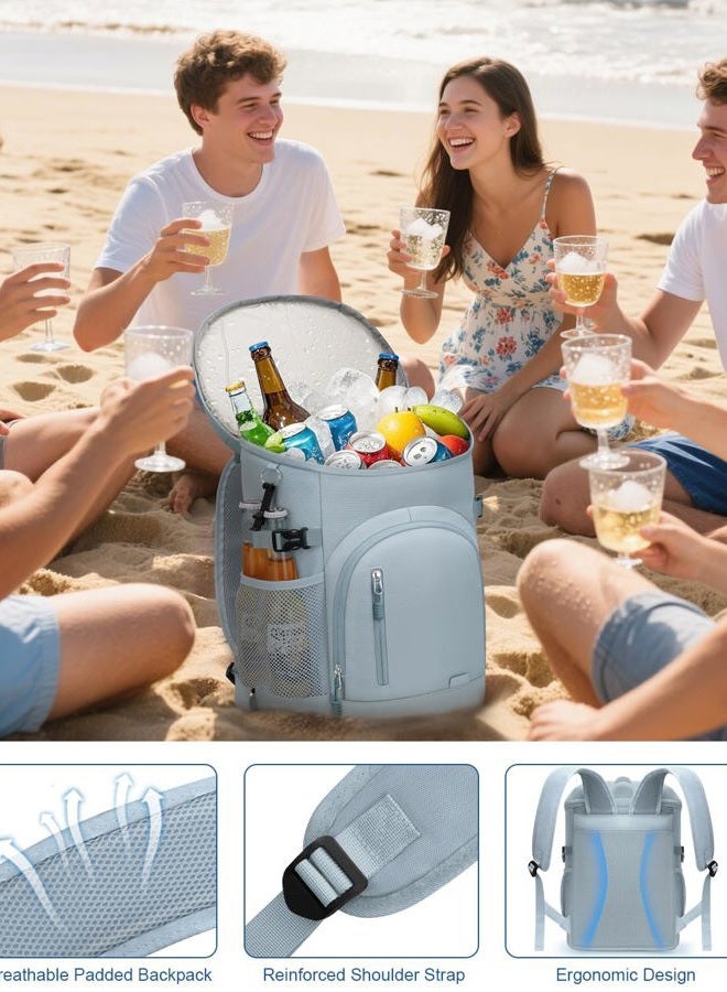 Pritent Cooler Backpack Insulated Waterproof,30 Cans Backpack Coolers Leakproof Lunch Backpack for Men Women Portable Soft Cooler Bag for Beach Camping Travel Picnic, Blue - Image 2